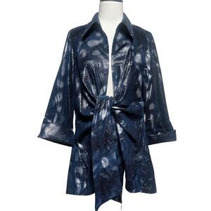 Mischa Front Tie Snakeskin Print Metallic Top Shrug Size XL